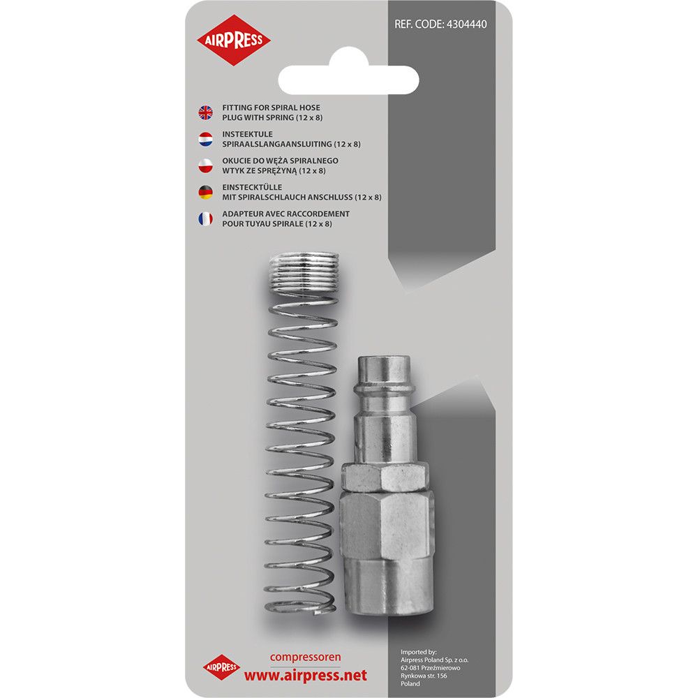 E-shop Kovanie na špirálovú hadicu 12 x 8 mm, zástrčka s pružinou v blistri