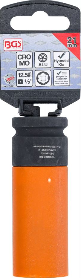 Impact socket 1/2” for BGS alloy wheels for Hyundai i30, Tucson and Kia 21 mm