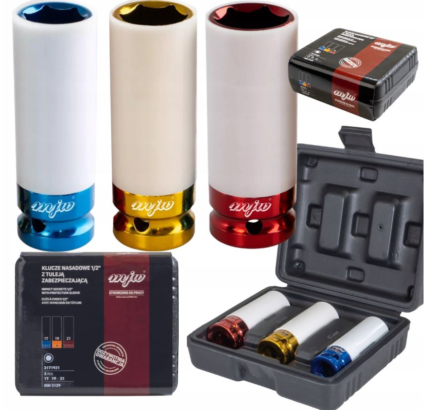 Set of 1/2" impact sockets for aluminum wheels, sizes 17/19/21 mm.