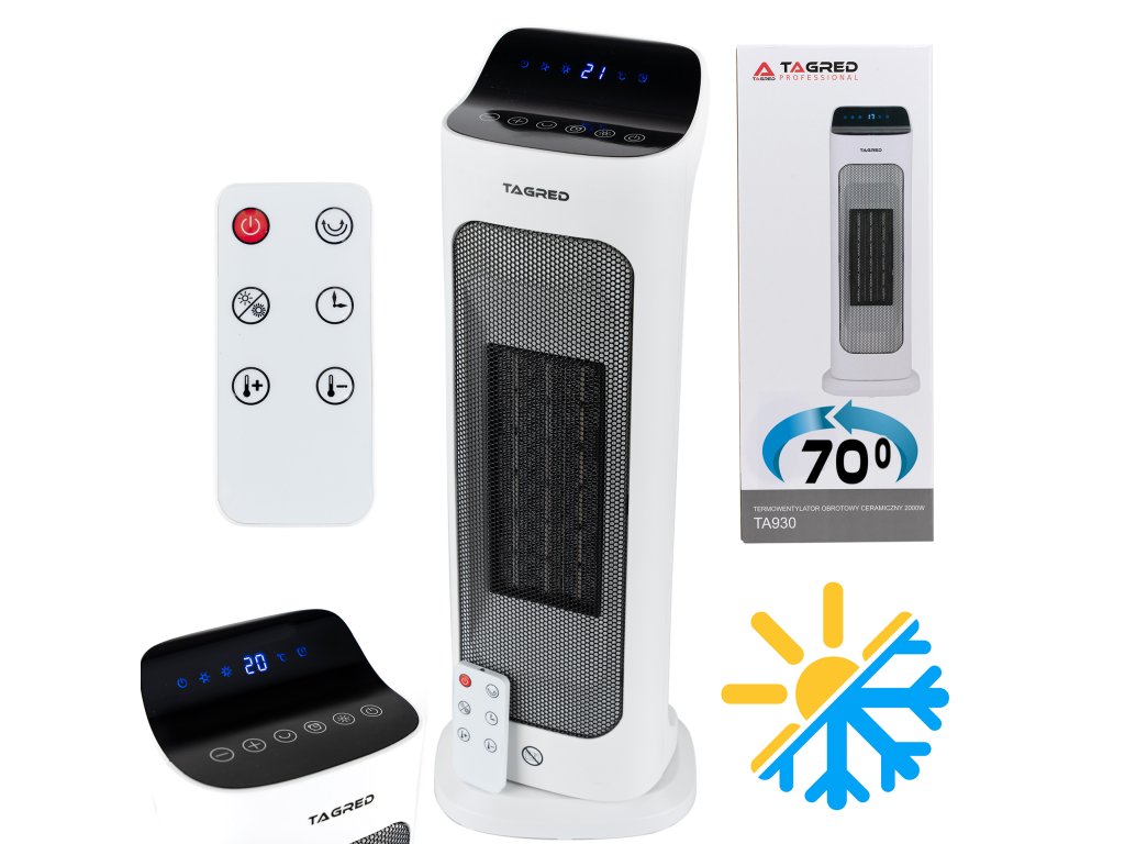 Keramický termoventilátor, stĺpový, ohrievač, otočný elektrický ohrievač 2000 W TA930