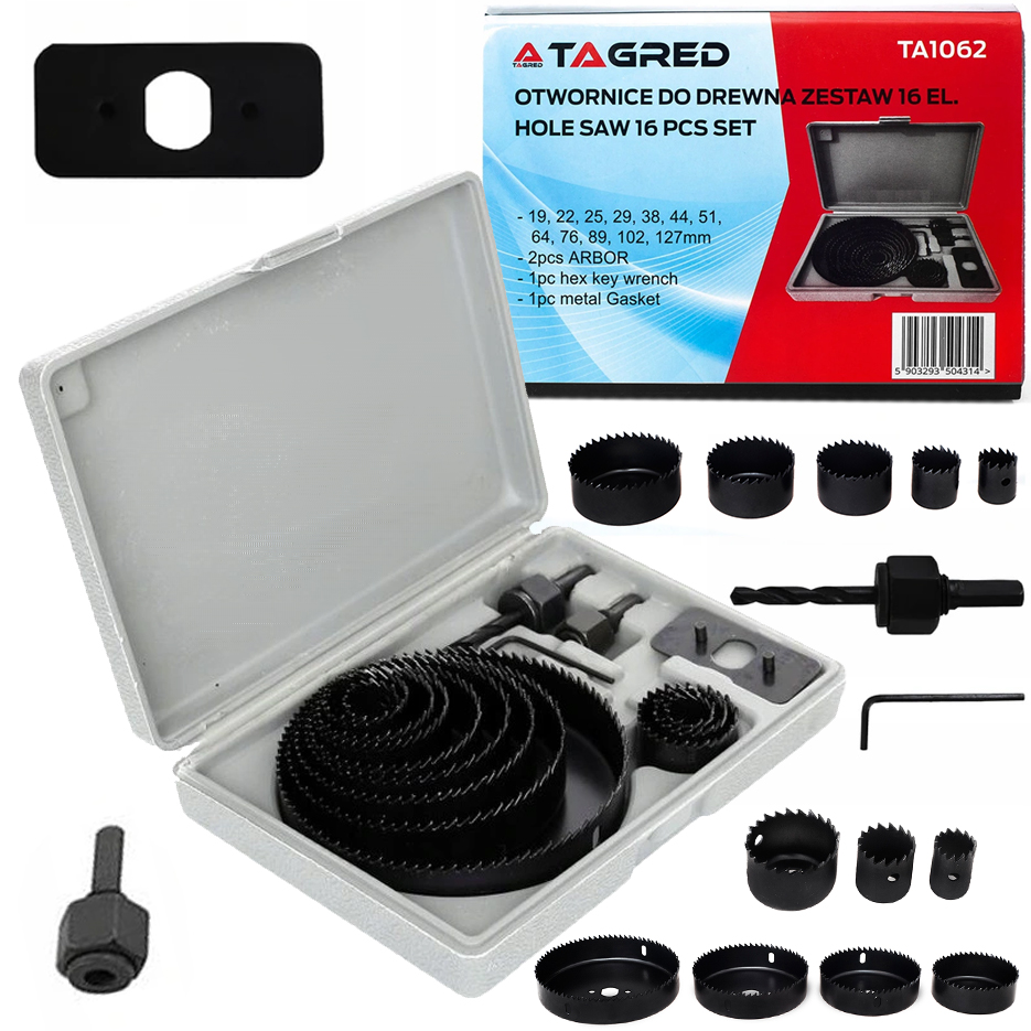E-shop Vrtáky do dreva, sada 16 vrtákov 19-127 mm TA1062