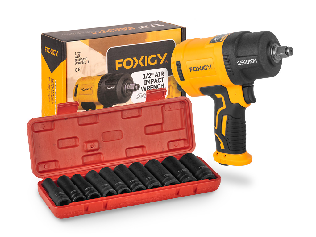 E-shop Foxigy Profesionálny rázový uťahovák 1/2" 1560NM XW-160P + sada rázových nadstavcov 1/2" 78mm 10ks 10-24mm