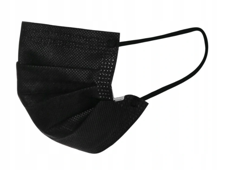 Jednorázové rúško na tvár 4-vrstvové s gumičkou BLACK, 1ks