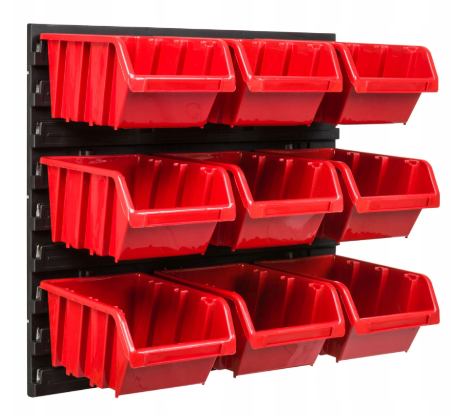 Stena na náradie 39 x 39cm + 9 boxov RED
