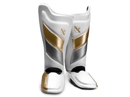 Hayabusa T3 Striking Shin Guards, white/gold