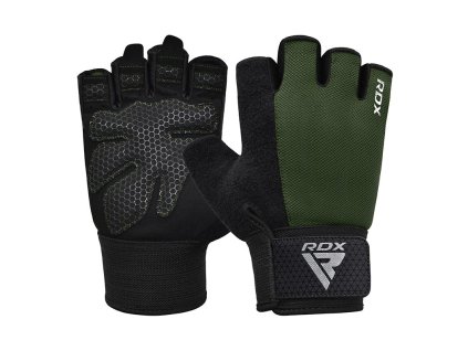 GYM WEIGHT LIFTING GLOVES W1 HALF ARMY GREEN PLUS-L (Veľkosť L)