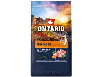 ONTARIO DOG MINI WEIGHT CONTROL TURKEY & POTATOES 6,5kg Pro registrované věrnostní slevy