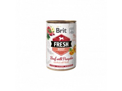 Brit Dog Fresh konzerva Beef with Pumpkin 400g Brit Fresh nabízí delikátní, kompletní a vybalancovanou výživu s masem, zeleninou, ovocem a bylinkami z lokálních zdrojů.