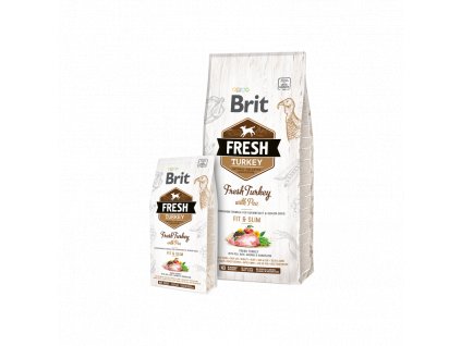 Brit Fresh Turkey with Pea Adult Fit & Slim + Dárek ZDARMA 2ks Masová kapsička Reno Hovězí 100g k balení 12kg