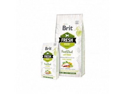 Brit Fresh Duck with Millet Adult Run & Work  + Dárek ZDARMA 2ks Masová kapsička Reno Hovězí 100g k balení 12kg