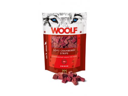 WOOLF pochoutka Soft Cranberry Strips 100 g  Vysoce kvalitní masový pamlsek pro psy