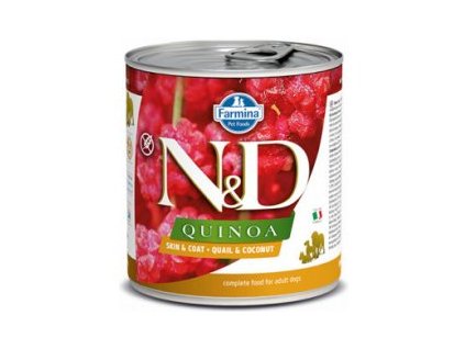 N&D DOG QUINOA Adult Quail & Coconut 285g  Kompletní vlhké krmivo pro dospělé psy určené k podpoře omezení intolerance určitých komponentů a živin.