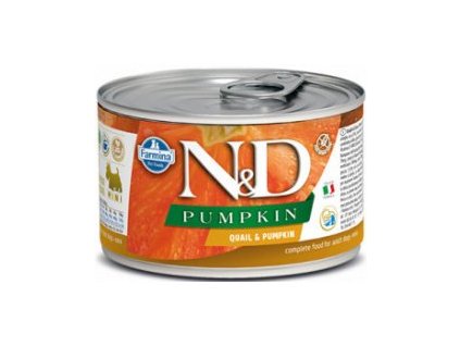 N&D DOG PUMPKIN Adult Quail & Pumpkin Mini 140g Křepelka, dýně, jablko. Kompletní vlhké krmivo pro dospělé psy malých plemen.