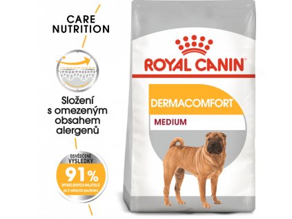 ROYAL CANIN Medium Dermacomfort granule pro střední psy s problémy s kůží  Granule pro psy s citlivou kůží