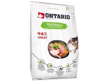 ONTARIO Cat Hairball 6,5kg  + Dárek Hovězí masová kapsička 100g ZDARMA