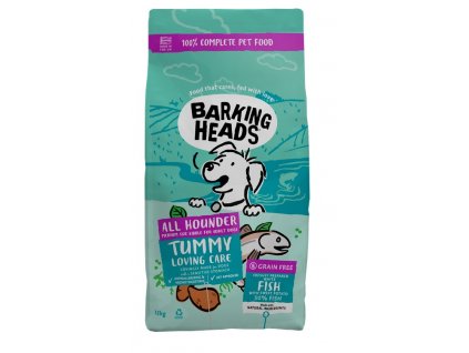 BARKING HEADS All Hounder Tummy Lovin' Care Fish 12kg  + Dárek Hovězí konzerva 415g ZDARMA