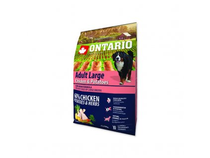 ONTARIO Dog Adult Large Chicken & Potatoes & Herbs 12kg  + dárek Hovězí masové paté 300g ZDARMA
