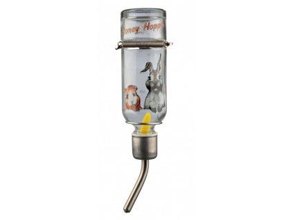 Skleněná napáječka Honey & Hopper s kovovým pítkem 250 ml Trixie