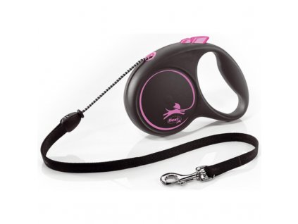 Vodítko FLEXI Black Design S lanko 5m/12kg růžová NEW