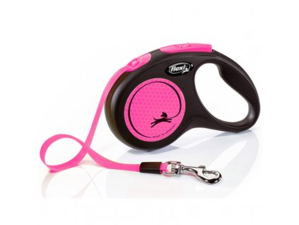 Vodítko FLEXI Neon S pásek 5m/15kg černá/růžová NEW