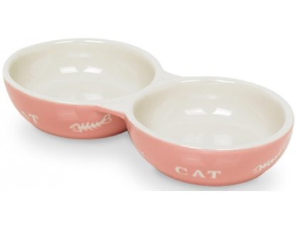 Nobby Cat keramická dvojmiska 22 cm růžová