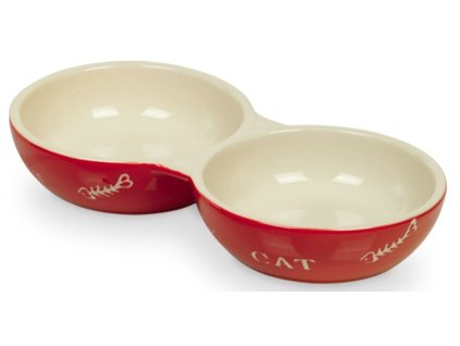 Nobby Cat keramická dvojmiska 22 cm červená