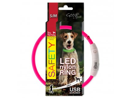 Obojek DOG FANTASY LED nylonový růžový S-M 1ks