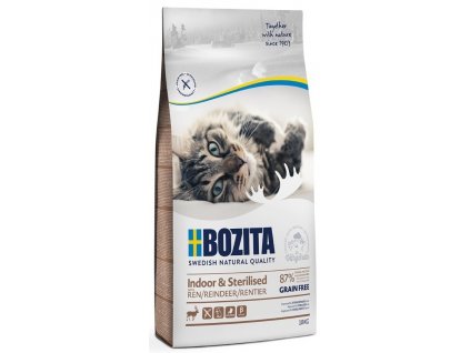 Bozita Cat Indoor & Sterilised Reindeer (sob) GF 10 kg  + Dárek Hovězí masová kapsička Dax 100g ZDARMA