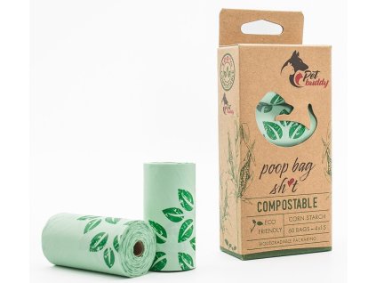 PetBuddy sáčky na exkrementy, kompostovatelné, 8 rolí/ á 15 sáčků, zelené s potiskem