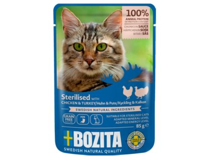 Bozita Cat Sterilised kousky v omáčce s kuřecím a krůtím, kapsička 85 g