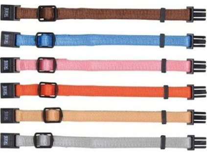 Balení nylon.rozeznávacích obojků pro štěňata M-L 22-35cm/10mm růž.,modr.,šed.,káv.,oranž.,hněd. - 6ks  DOPRODEJ!