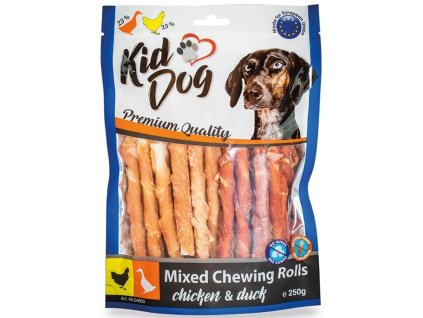KIDDOG mix buvolích tyčinek s kuřecím a kachním masíčkem - 8 mm/12 cm 250 g