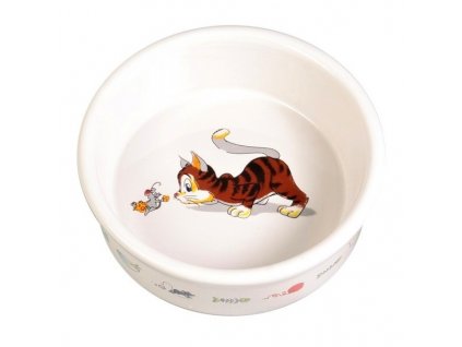 Keramická miska bílá, motiv kočka s myší 200ml/11cm