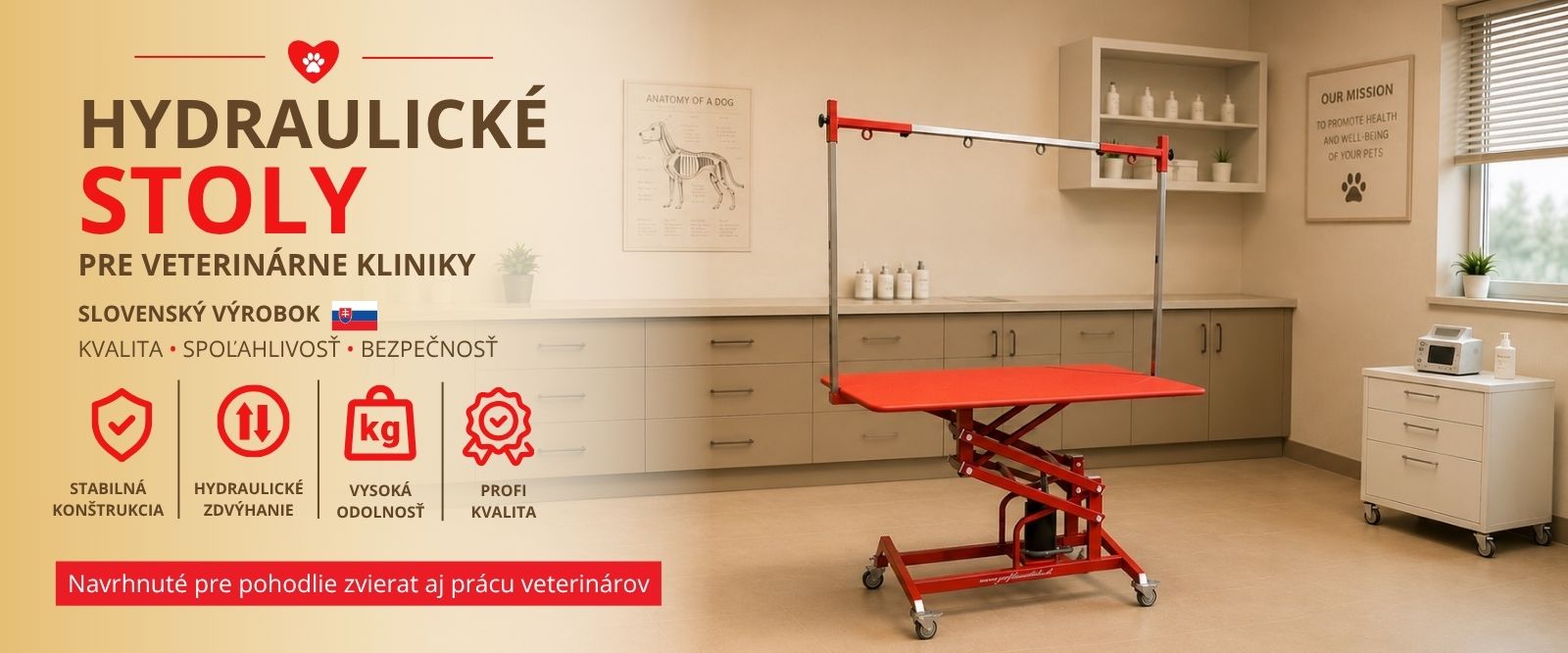 Hydraulické stoly pre veterinarov