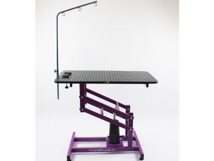 Hydraulic grooming/veterinary table with arm - purple