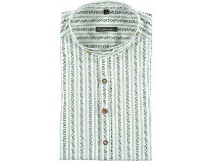 Pánská košile, bílá s jemným zeleným mysliveckým vzorem, SLIM FIT