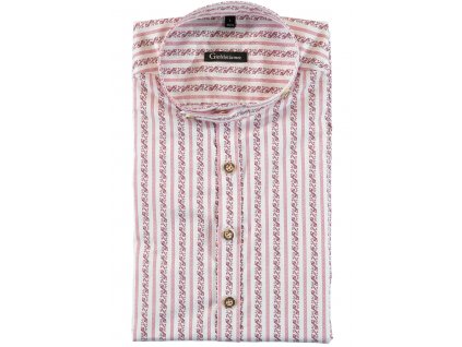 Pánská košile, bílá s jemným červeným mysliveckým vzorem, SLIM FIT