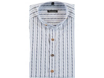 Pánská košile, bílá s jemným modrým mysliveckým vzorem, SLIM FIT