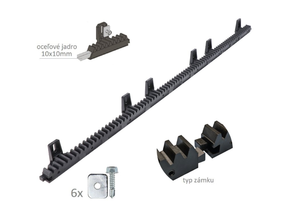 Hřeben nylon-kov s ocelovým jádrem 28x20mm, 6xúchyt+šrouby, délka 1016mm, do 700kg