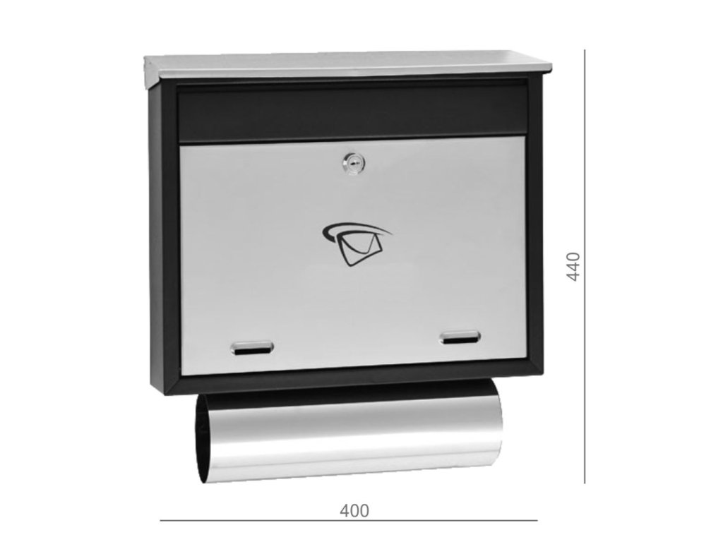 Poštovní schránka (400x440x100mm) nerez / černá, max. formát listu: C6