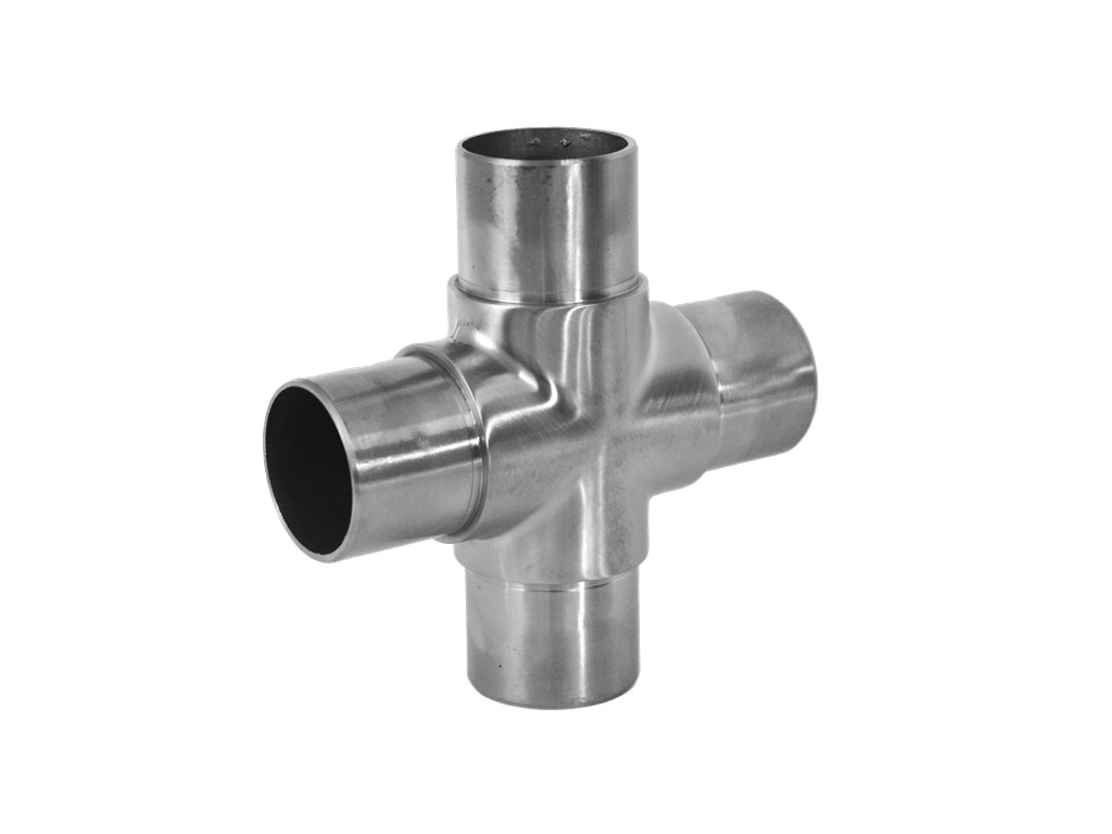 Spojka - přechod, křížový kus na trubku o průměru 42,4mm, broušená nerez K320/AISI304