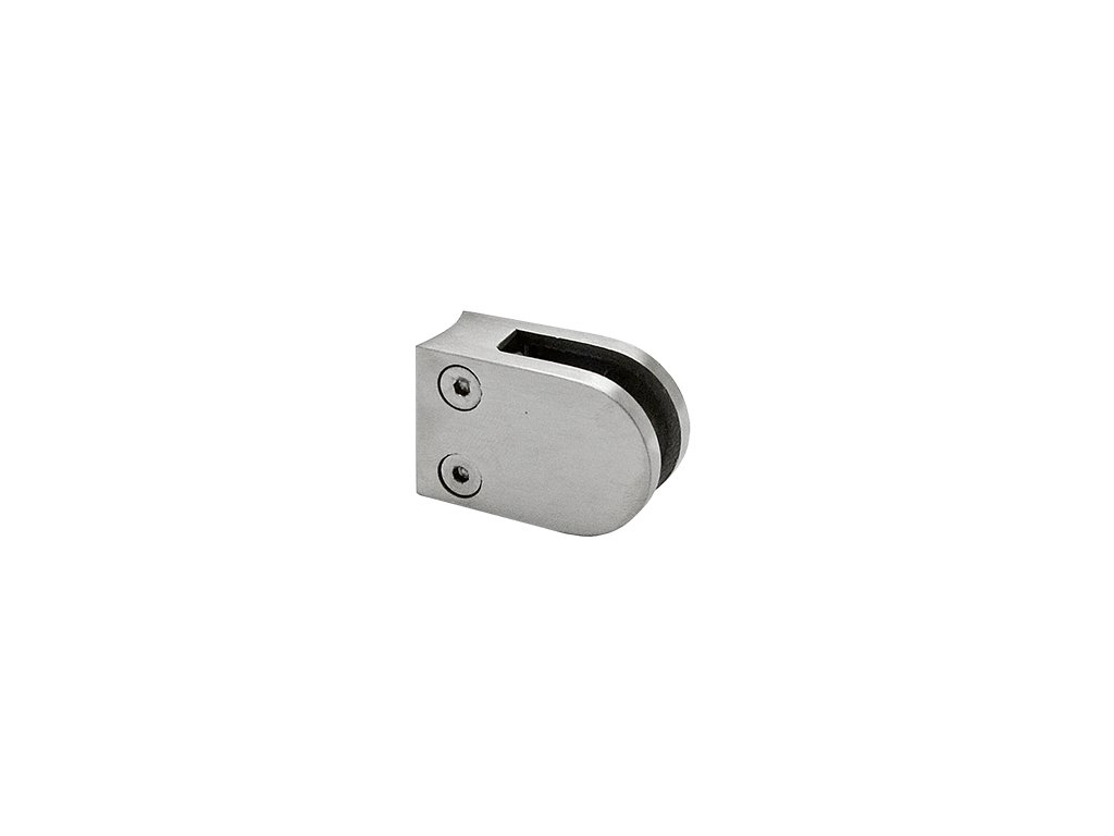 Svorka skla / plechu na trubku o průměru 42,4mm (40x29x18mm), broušená nerez K320/AISI304, balení neobsahuje gumičky na sklo