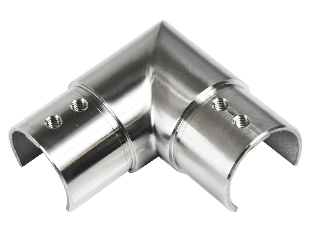 Spojka - koleno 90° (průměr 42,4x1,5mm) na madlo 666.002.882, lepený spoj, broušená nerez K320 / AISI304