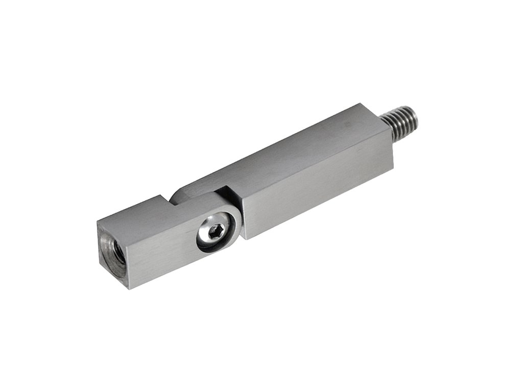 Čep s kloubem čtvercový (vnější závit M8 - vnitřní závit M6, 12x12mm, délka 68mm), plný materiál, broušená nerez K320/AISI304