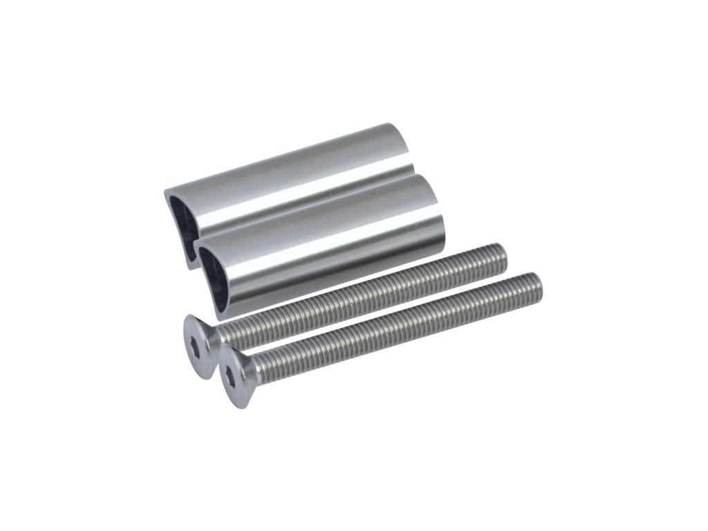 Přechod na vymezení vzdálenosti mezi sloupem průměr=42,4mm a kotevní deskou, průměr=20x2,0mm /L:55mm, vnitřní šroub: M8x80mm, broušená nerez K320 / AISI304, bal: 2ks