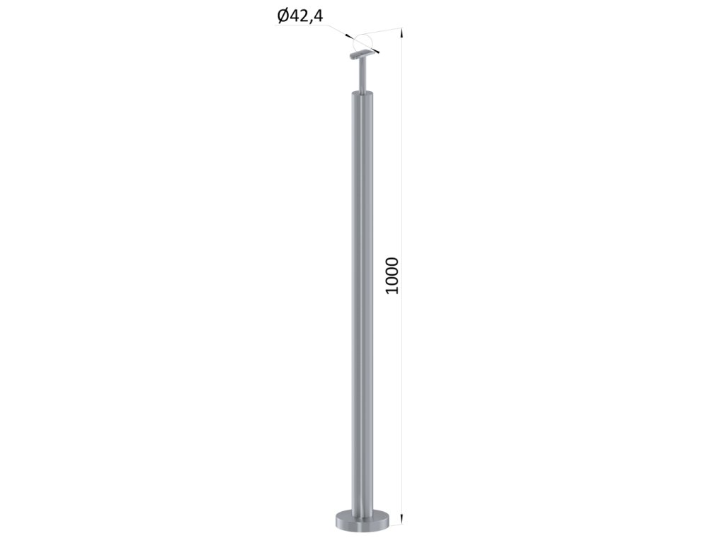 Nerezový sloup, vrchní kotvení, bez výplně, průměr 42,4x2mm (Vrch Pevný, Povrchová úprava Broušená nerez K320/AISI304)