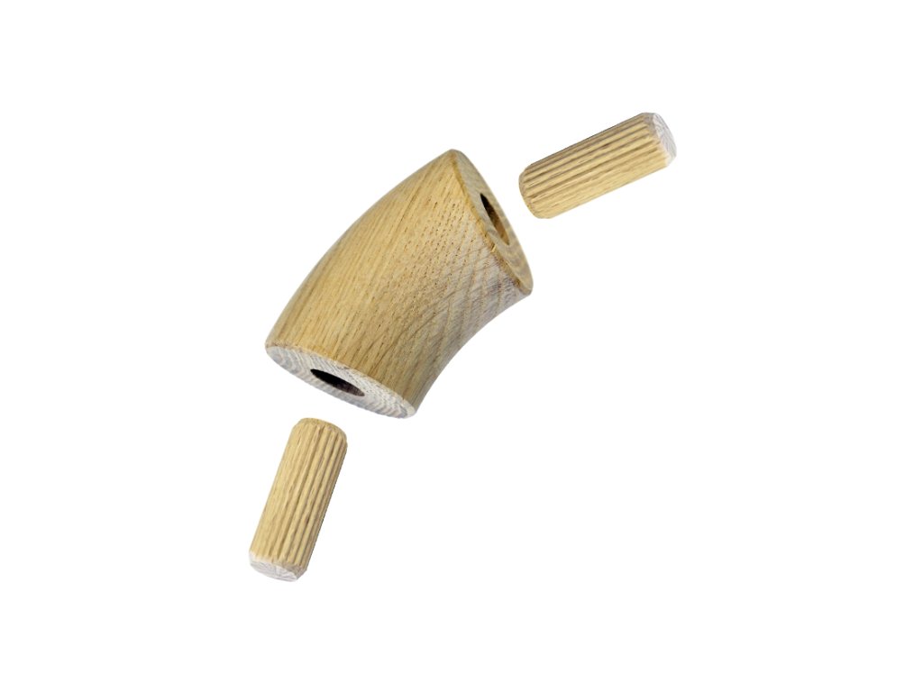 Dřevěný spojovací oblouk (průměr=42mm / 45°), materiál: dub, broušený povrch bez nátěru