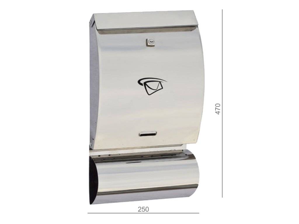 Poštovní schránka (250x470x65mm), max. formát listu: C4, leštěná nerez AISI430