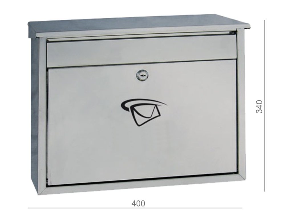 Poštovní schránka (400x340x100mm), max. formát listu: C4, leštěná nerez AISI430