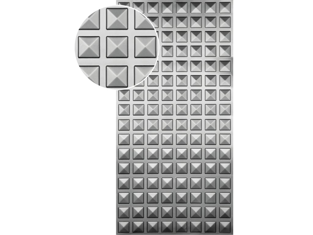 Plech pozinkovaný 2000x1000x1,2mm, lisovaný vzor ČTVEREC 95x95mm, 3D efekt